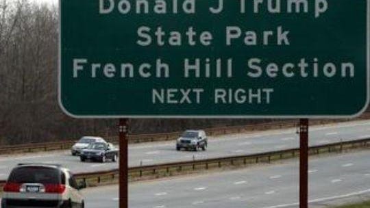 Donald J. Trump State Park sign on the Taconic State Parkway in Yorktown.