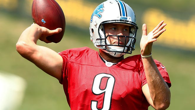 Lions quarterback Matthew Stafford throws a pass during an NFL football scrimmage against the Steelers at the Steelers' training camp in Latrobe, Pa., on Tuesday.