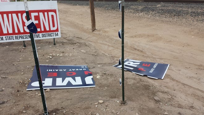 Donald Trump/Mike Pence campaign signs distributed by the Republican Party of Eddy County have been stolen or vandalized since Sept. 10.