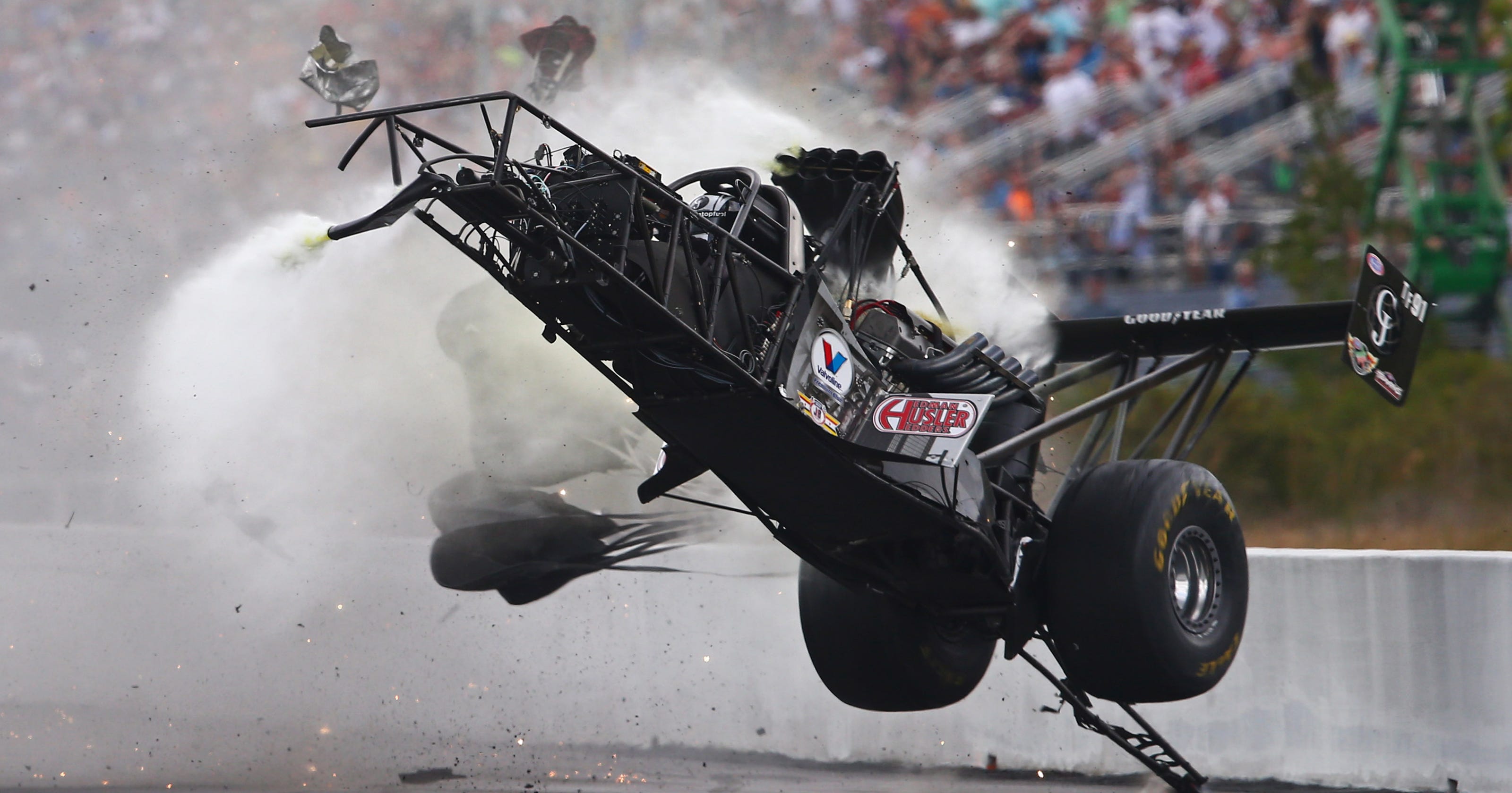 NHRA's Dixon walks away from scary crash at Gatornationals