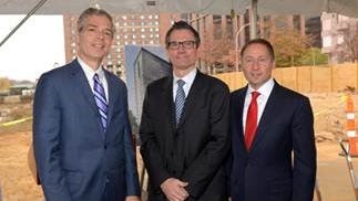 From left: White Plains Mayor Tom Roach, LCOR Senior Vice President James Driscoll and Westchester County Executive Robert Astorino at groundbreaking ceremony for 55 Bank St. development in White Plains.