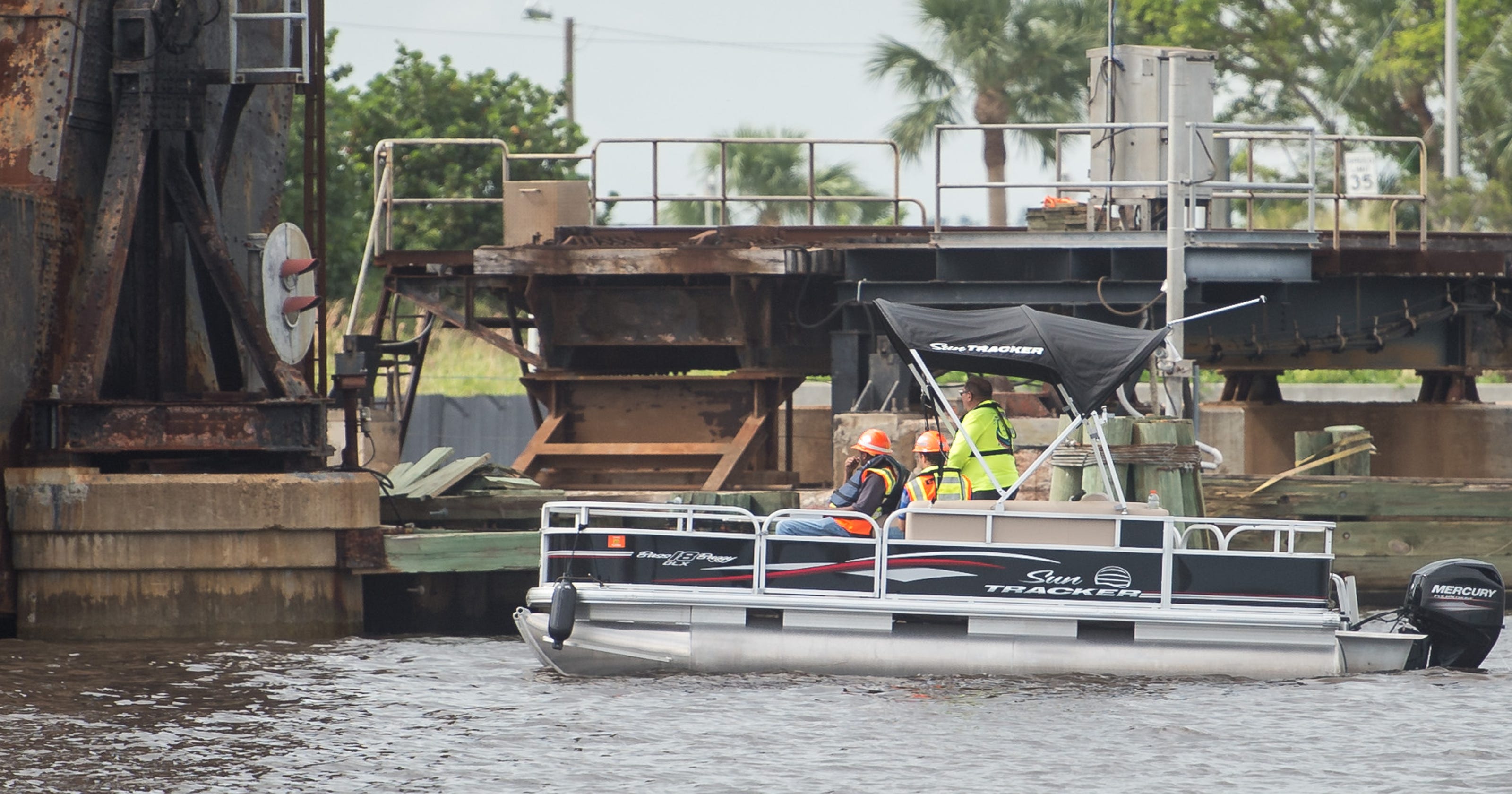 Florida East Coast Railway bridge fender hit by barge, severe damage