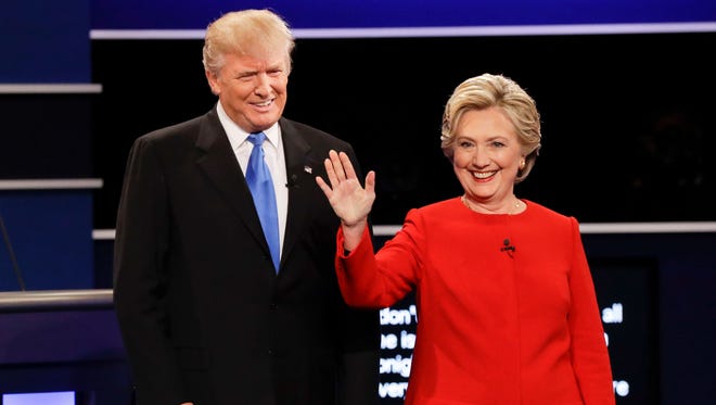 Republican presidential nominee Donald Trump and Democratic presidential nominee Hillary Clinton are introduced during the presidential debate at Hofstra University in Hempstead, N.Y., Monday, Sept. 26, 2016.