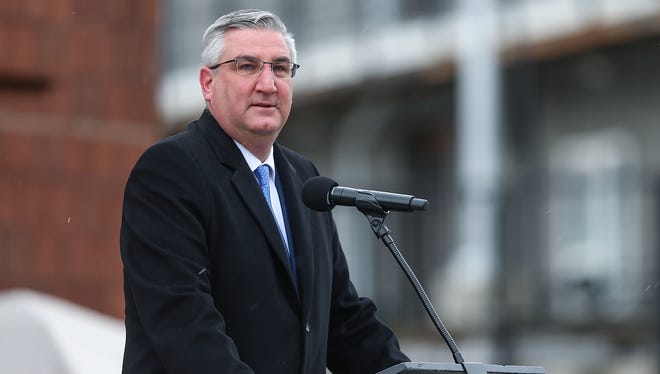 Indiana Governor Eric Holcomb speaks during an event titled "Still We Reach: Community Reflection and Conversation," commemorating Robert F. Kennedy's speech announcing Dr. Martin Luther King Jr.Õs death to a crowd in Indianapolis fifty years ago, at Martin Luther King Jr. Park in the Kennedy King neighborhood of Indianapolis, April 4, 2018.
