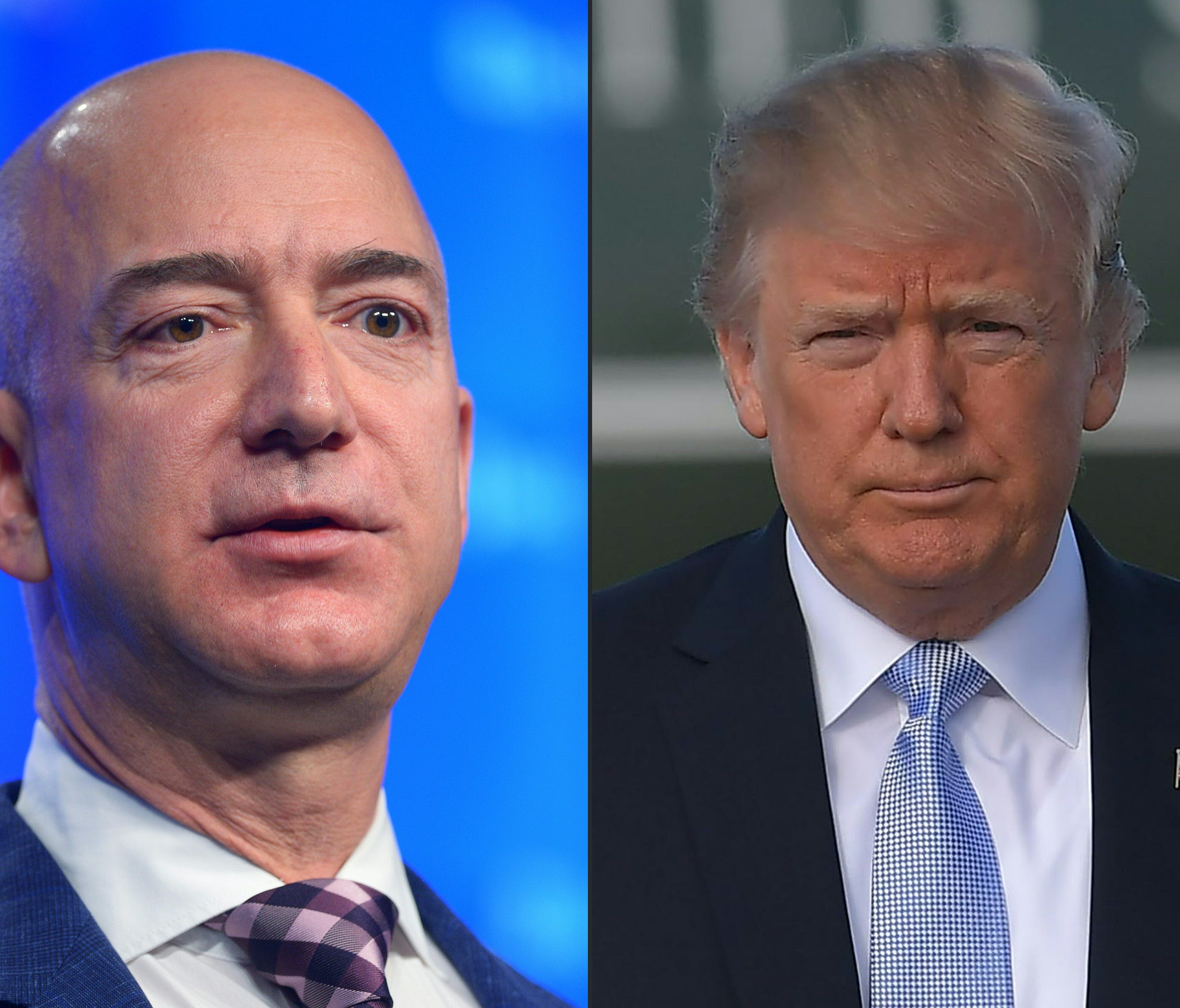 President Trump has attacked Amazon, owned by Jeff Bezos, at left.
