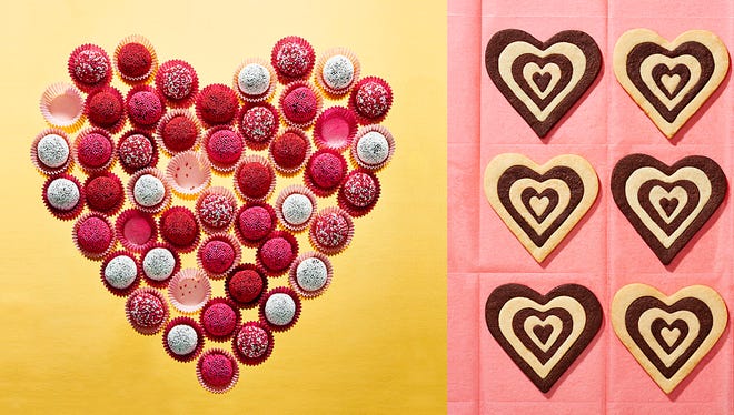 Chocolate-Caramel Truffles; Dark- and White-Chocolate Shortbread Hearts; No-Bake Chocolate–Peanut Butter Cup Bars.
-