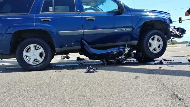 A motorcyclist was killed in a crash with a Chevrolet Trailblazer at the intersection of U.S. 41 and  the Michael G. Rippe Parkway on Sunday afternoon.