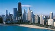 Chicago's Oak Street Beach and downtown skyline are