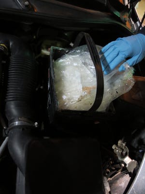 U.S. Customs and Border Protection officers seized 5.7 pounds of methamphetamine hidden in a car battery Friday morning at the Presidio port of entry.