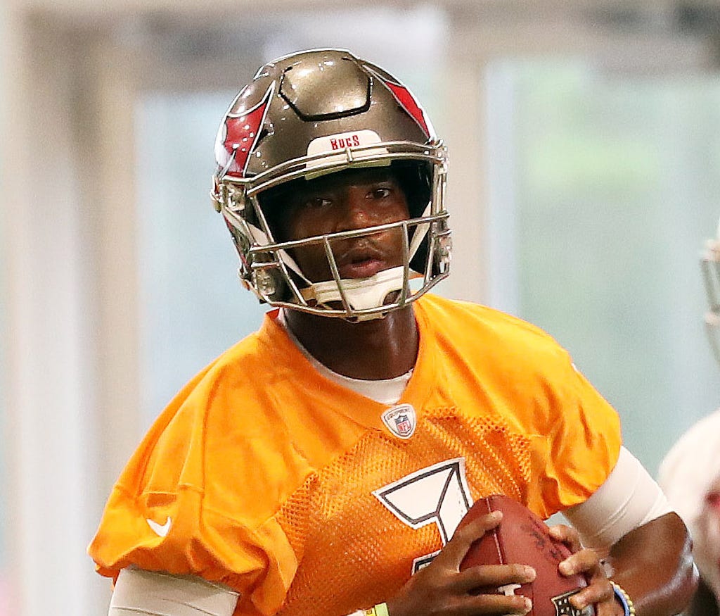 Rules permit Bucs QB Jameis Winston to take part in all training camp practices and preseason games before his three-game suspension for violating the NFL's personal conduct policy.