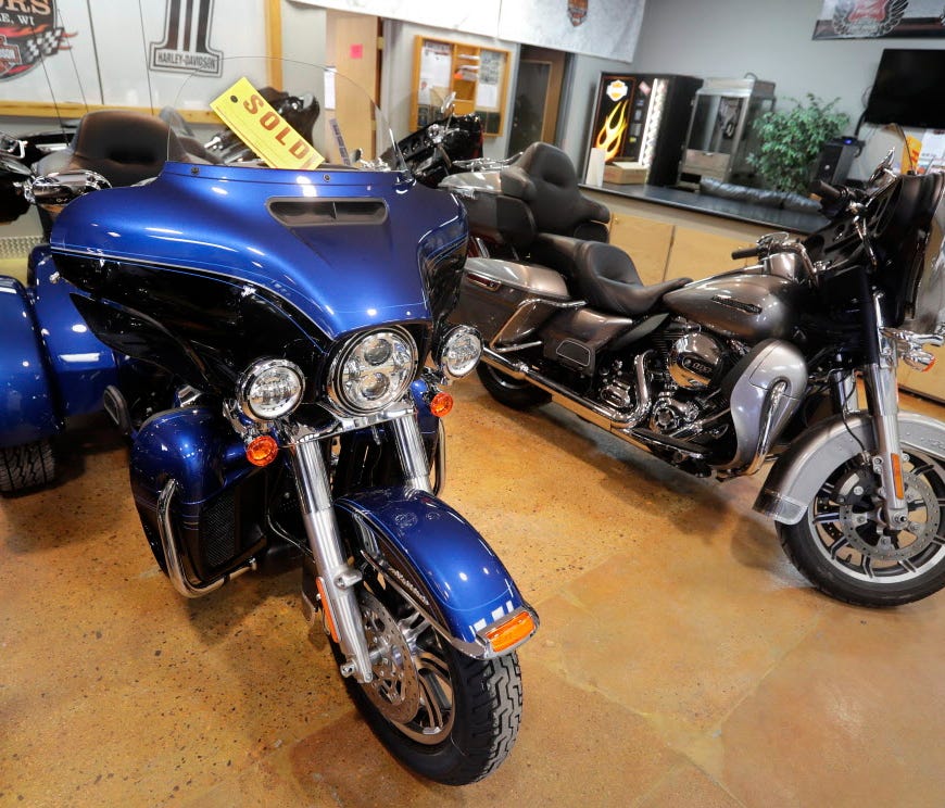 A 2018 Harley-Davidson Tri Glide Ultra edition is sold at Suburban Motors in Thiensville.