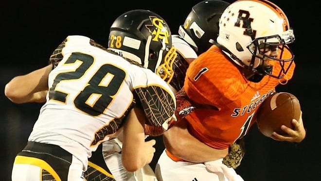 Robert Lee's Chris Gonzales fights for yardage last year against Santa Anna. The Steers came up just short in a 58-57 loss, one of six games decided by eight points or less for Robert Lee since 2016.