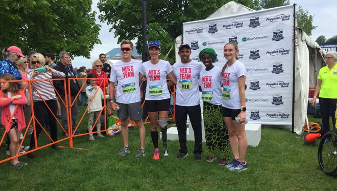 Members of Meb Keflezighi’s relay team finished the Vermont City Marathon around 10:30 a.m. on Sunday, May 27, 2018. Members had to write letters to RunVermont Inc. with their inspirational stories to be selected for the five-person team. Members included persons who overcame injuries after car accidents,  a person running for the first time and a woman with a prosthetic leg.