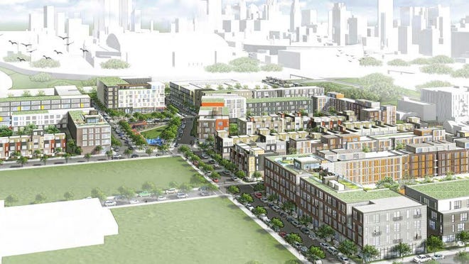 The city released conceptual renderings based on their Douglass-Market Transformation Plan, which targets parts of Brush Park and Eastern Market for over 1,000 units of new housing and thousands of square feet of commercial space. Much of the housing will be built on the site of the former Brewster-Douglass projects, reimagined here.