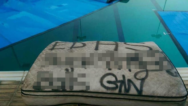 Censored photo of mattress found in El Diamante pool.