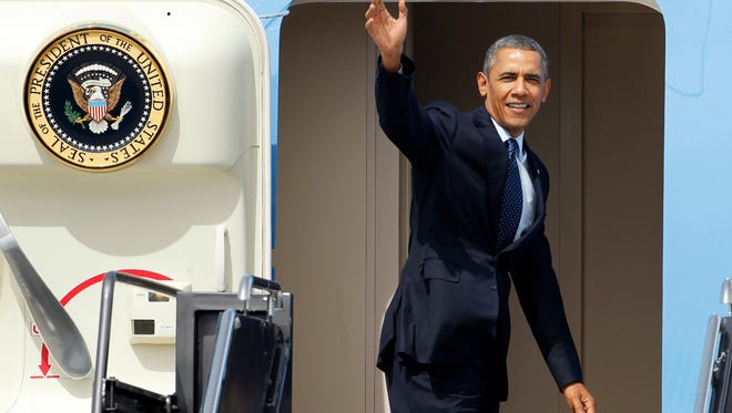 President Obama aboard Air Force One.