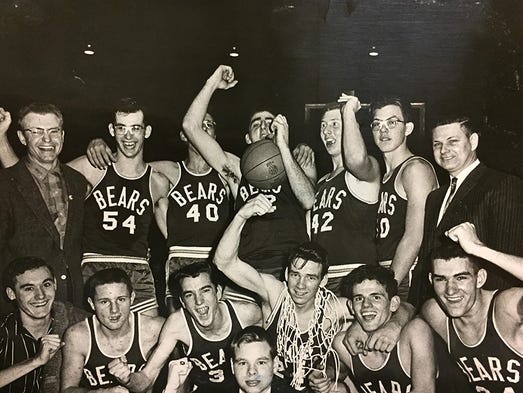 Lewisville players (with Marion Pierce center holding