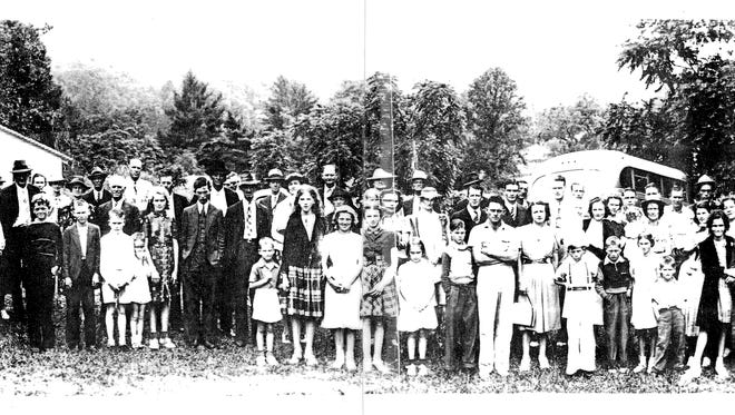 Many of the Shope, Burnette and Gregg family members attending this year's 100th family reunion in Bee Tree are related to the people who attended the reunion in this 1940 photo.