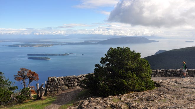 Moran State Park’s highest point at 2,409 feet, Mt. Constitution, has several difficult trails, but most visitors drive there on a switchbacking paved road.