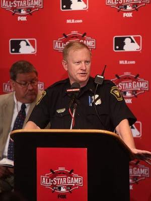 Captain Michael Neville speaks during a July 8 press conference regarding security plans during MLB All-Star Week.
