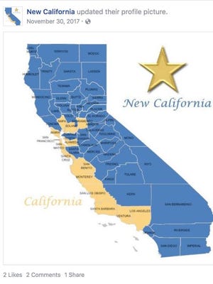 A map of "New California" published on Facebook