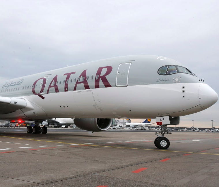 A new Qatar Airways Airbus A350 approaches the gate Jan. 15, 2015, at the airport in Frankfurt, Germany.