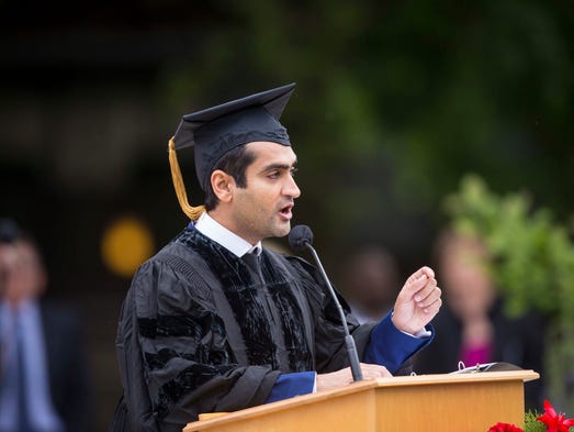 Comedian and writer Kumail Nanjiani gives the commencement