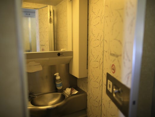 The lavoratory aboard the last United Airlines passenger