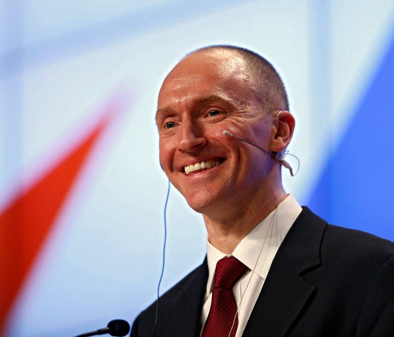 Carter Page, founder and managing partner of US investment company Global Energy Capital, delivers a speech in Moscow, Russia, in December. Page, earlier in 2016, gave a controversial speech in Moscow while serving as a foreign policy adviser to Dona