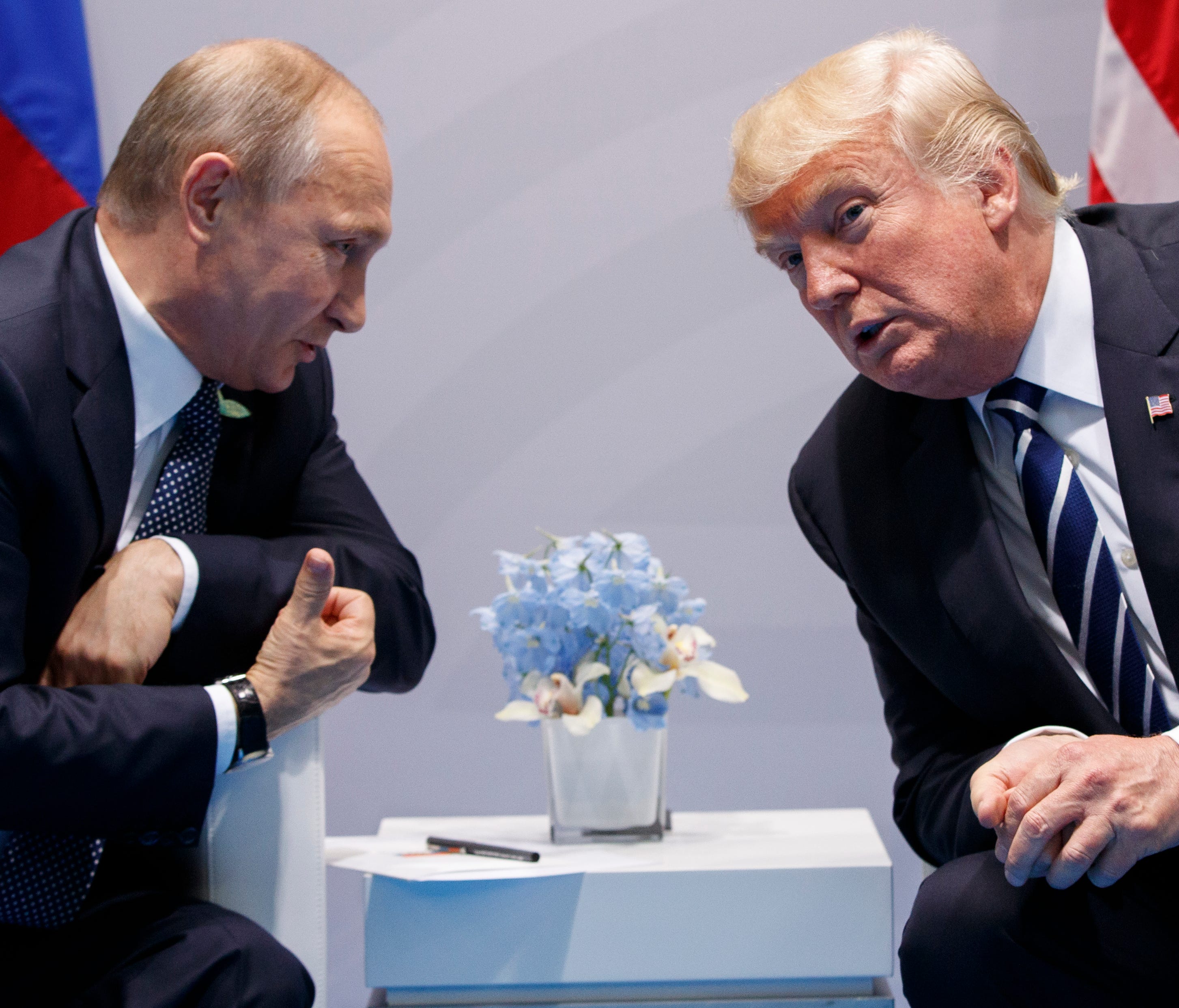 In this July 7, 2017 file photo, President Trump meets with Russian President Vladimir Putin at the G20 Summit in Hamburg, Germany.