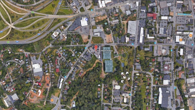 City property at 338 Hilliard Ave., indicated by the red marker near the center of the image, may become the site of a 60-unit affordable housing complex.