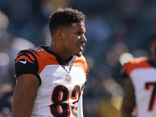 Nov 17, 2019; Oakland, CA, USA; Cincinnati Bengals wide receiver Tyler Boyd (83) stands on the field before the game against the Oakland Raiders at Oakland Coliseum. Mandatory Credit: Darren Yamashita-USA TODAY Sports