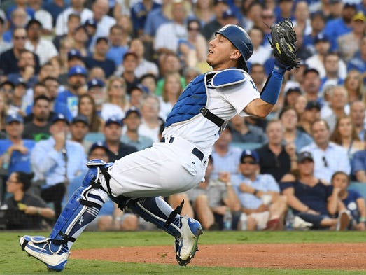 Game 2 at Dodger Stadium: Dodgers catcher Austin Barnes
