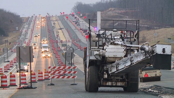 Traffic routed around I-69 construction.