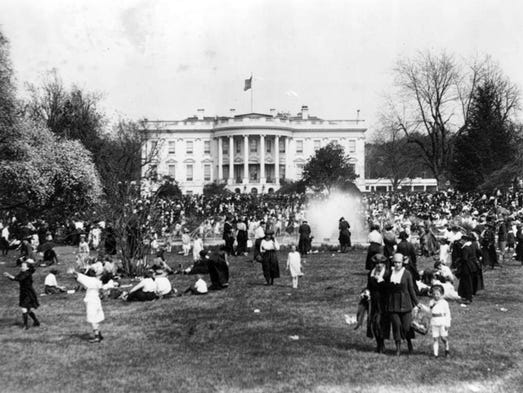 Children Easter egg rolling on the South Lawn of The
