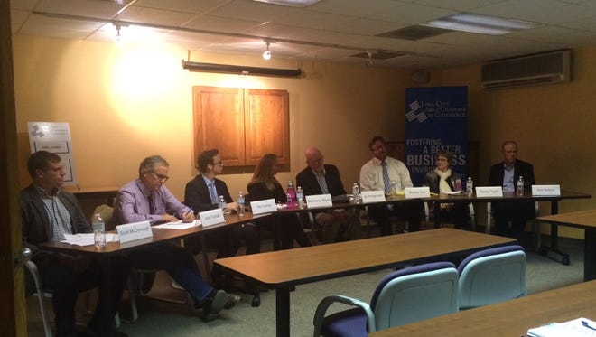 All eight Iowa City Council candidates attended a forum Tuesday at the Iowa City Area Chamber of Commerce.