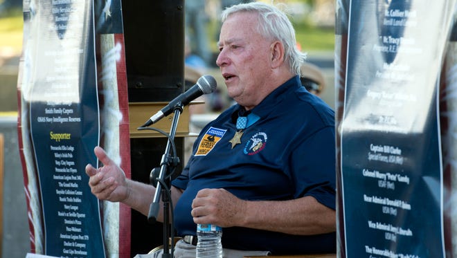 Medal of Honor recipient Donald "Doc" Ballard shares his story on Thursday, May 25, 2017, during the kickoff of the Heroes Among Us speaker series  at Veterans Memorial Park in Pensacola.
