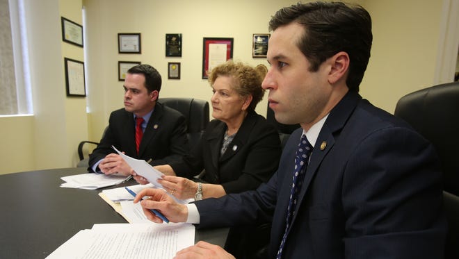 State. Sen. David Carlucci, Assemblywoman Ellen Jaffee and Assemblyman Kenneth Zebrowski discuss their oversight proposal bill for East Ramapo at Zebrowski's office Wednesday.