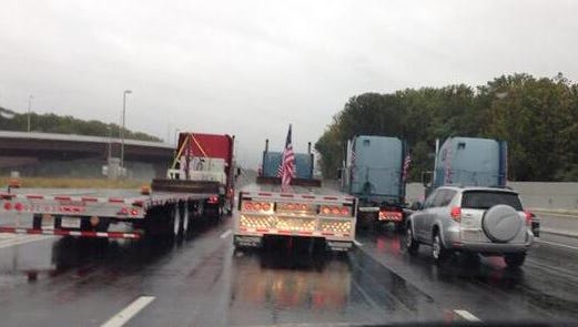 These truckers mounting a protest on the Beltway around Washington, D.C., were pulled over on Oct. 10,. 2012, and warned by Virginia State Police not to impede traffic.