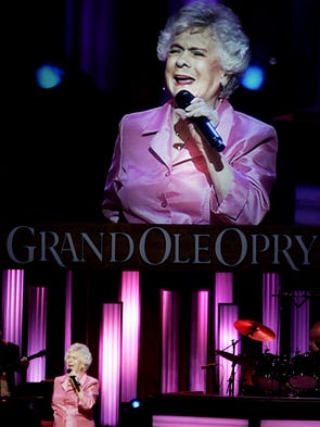 Jean Shepard performs during the "Grand Ole Opry" breast