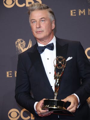 Sep 17, 2017; Los Angeles, CA, USA; 
Alec Baldwin poses with his Emmy Award for Best Supporting Actor in a Comedy Series in the trophy room during the 69th Emmy Awards at the Microsoft Theater. Mandatory Credit: Dan MacMedan-USA TODAY