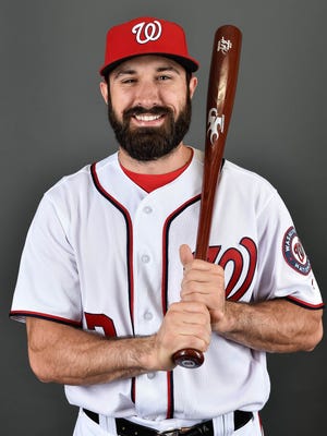 Washington Nationals center fielder Adam Eaton (2) poses during spring training media day at The Ballpark of the Palm Beaches on Feb. 23.