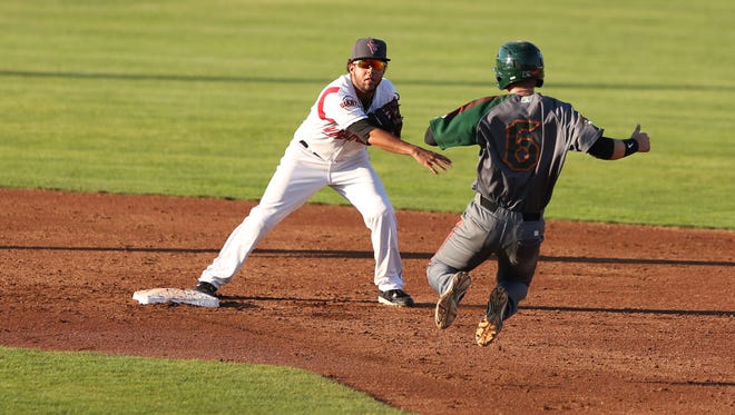 Salem-Keizer's Kevin Rivera and the Volcanoes take on the Boise Hawks during a game on Tuesday, July 19, 2016, at Volcanoes Stadium in Keizer.