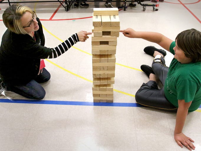 Fourth and Fith grade Teacher Patti Wilke plays a game