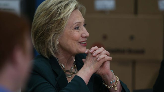 Presidential hopeful Hillary Clinton speaks to a group of Central Iowa small business owners on Wednesday, April 15, 2015 at Capital City Fruit Company in Norwalk. This is the second day of Clinton's visit to Iowa.