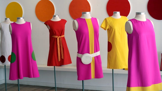 Designer Lisa  Perry designs are seen at her studio in the SoHo neighborhood of New York in 2008. The message from the fashion world isn't just to wear color, it's to wear several colors at once. One trend is colorblocking, putting chunks of color all over your outfit in a very mod, Mondrian sort of way.