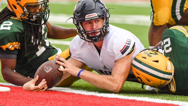 Teurlings Catholic quarterback Wesley Blazek, shown here in the jamboree win over Cecilia, stood out again Friday in the Rebels' 41-14 win over LaGrange.