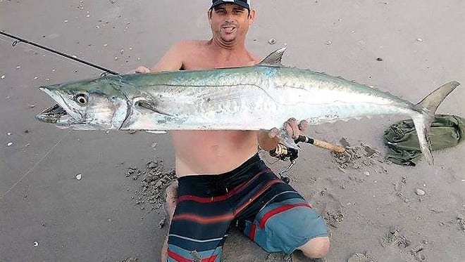 Brian Struttmann of Indiatlantic caught this huge kingfish, measuring 56 inches in length, using a 12-inch live croaker he incidentally snagged as bait.