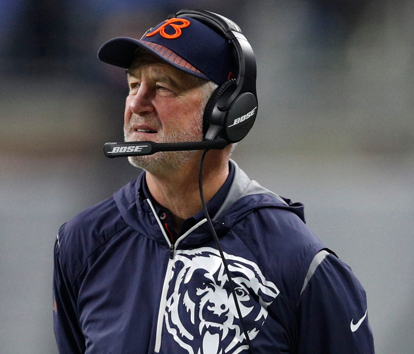 Chicago Bears head coach John Fox looks on during the second quarter against the Detroit Lions at Ford Field.
