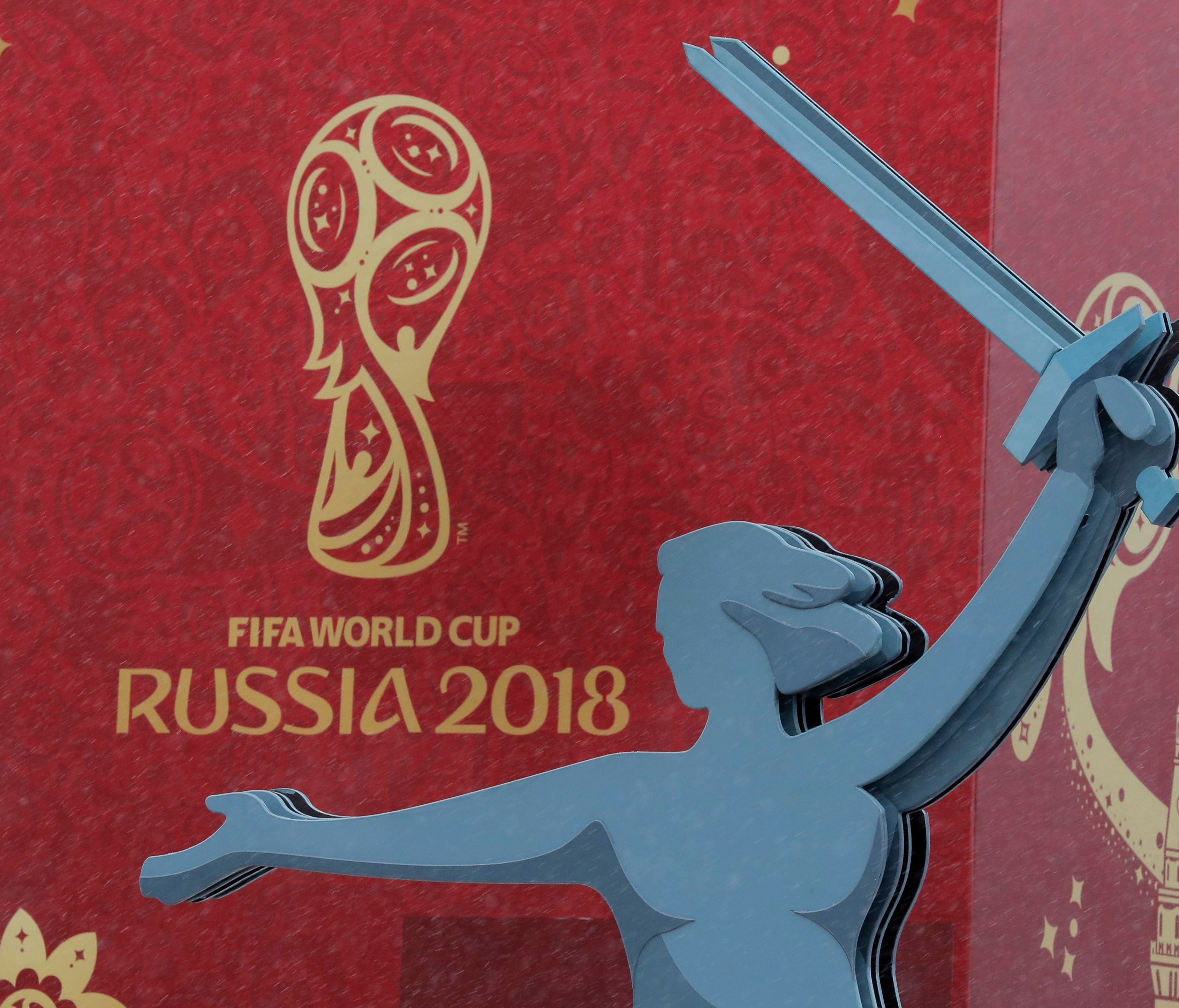 A view of the World Cup logo in Moscow.